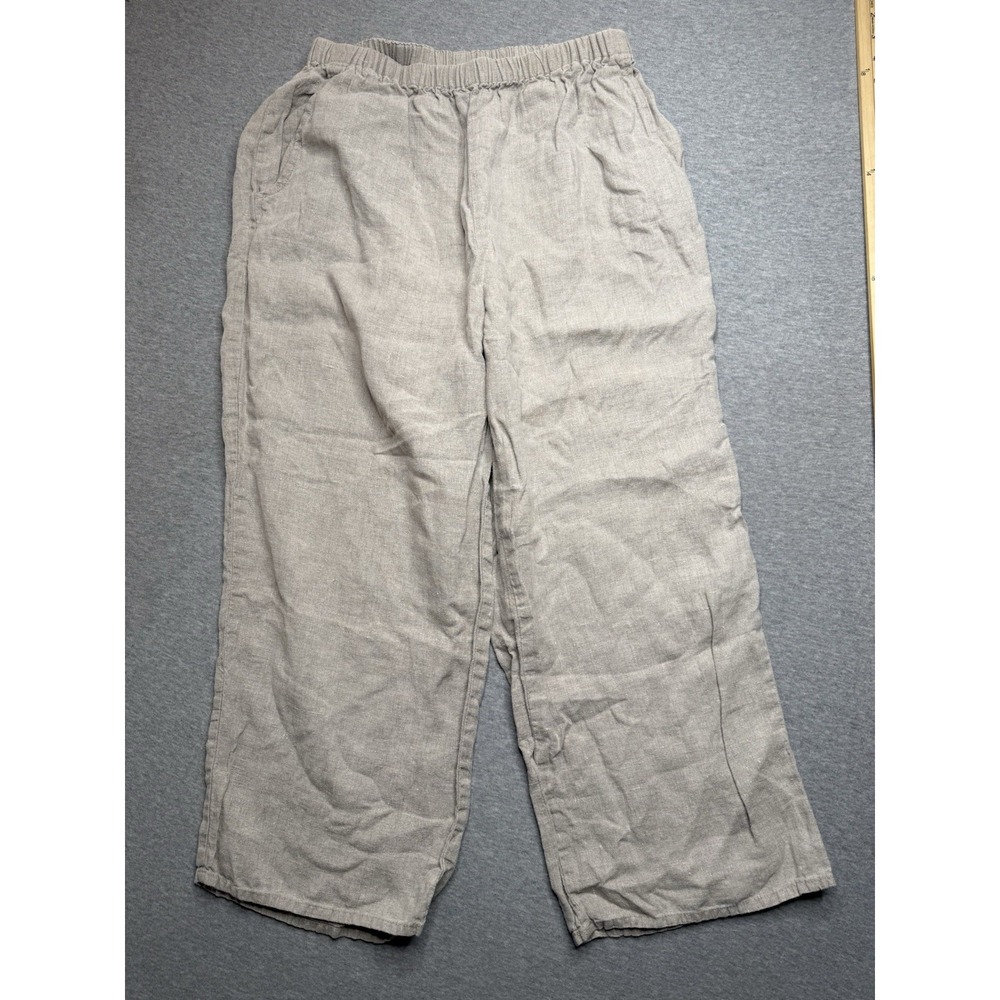 Flax Pants Womens Medium 100% Linen High Rise Pockets Tan